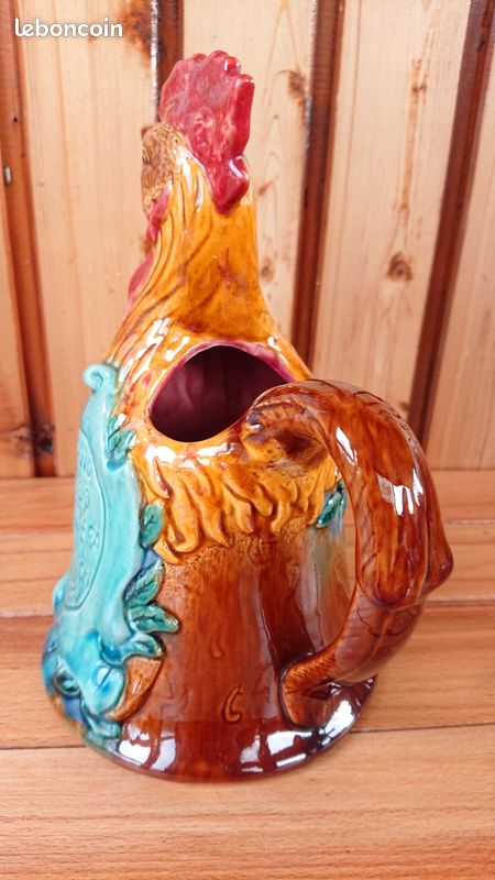 Pichet Ancien Fait Main France Années 20 - Céramique Peinte Au Coq - Déco Maison De Campagne