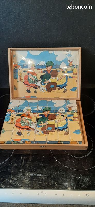 Puzzle vintage 6 cubes en bois – Sélection Brocante