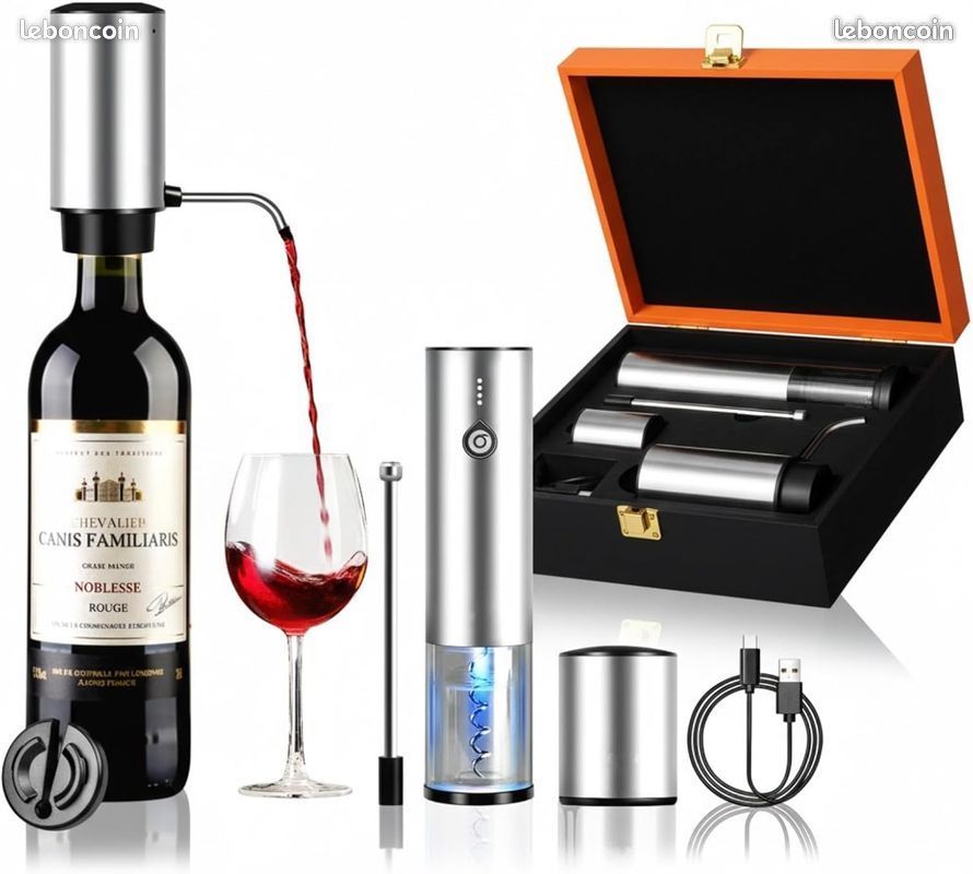 Tire-Bouchon Électrique Rechargeable Avec Aérateur, Coupe-Capsule Et Coffret Cadeau