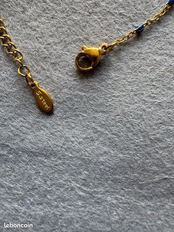 Collier Mi-long S.Steel - Cristal Blanc, Pendentif Ovale Breloque - Métal Doré - Longueur <30 Cm - Neuf Sans Emballage
