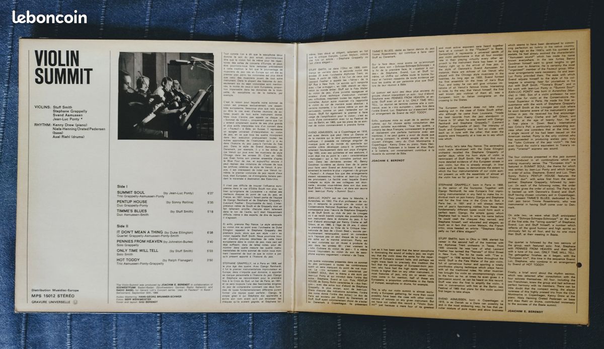 Disque 33T Violin Summit Smith /Grapelly/Asmussen/Ponty En Concert (image 3)