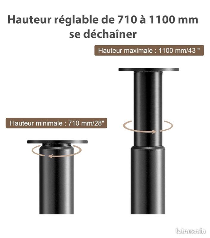 4 Pieds de Meuble Acier Noir (image 2)