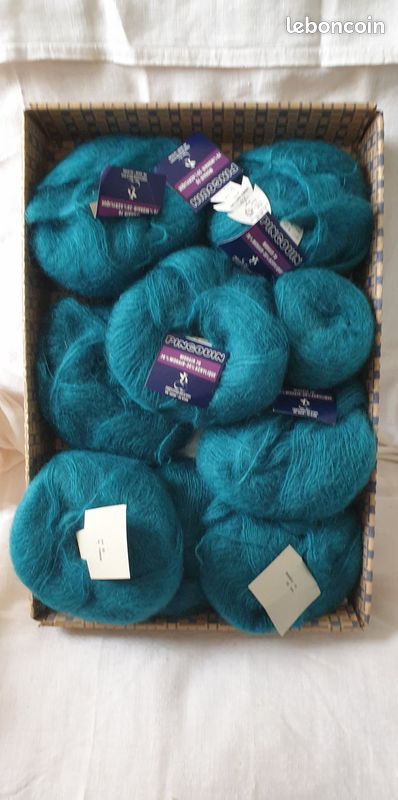 Lot De 7 Pelotes De Fil à Tricoter Pingouin Flamine - Lin Bleu, Aiguilles 3.5