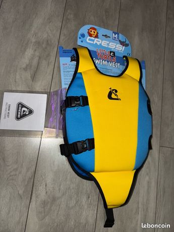 Gilet De Natation Enfant Cressi Little Turtle - Taille M 3/6 Ans - Néoprène Souple, Double Poignée, Couleurs Vives - Pour Piscine, Plage