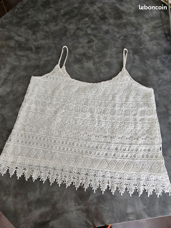 Top sans manche H&M dentelle blanc cassé taille M en TBE Vêtements