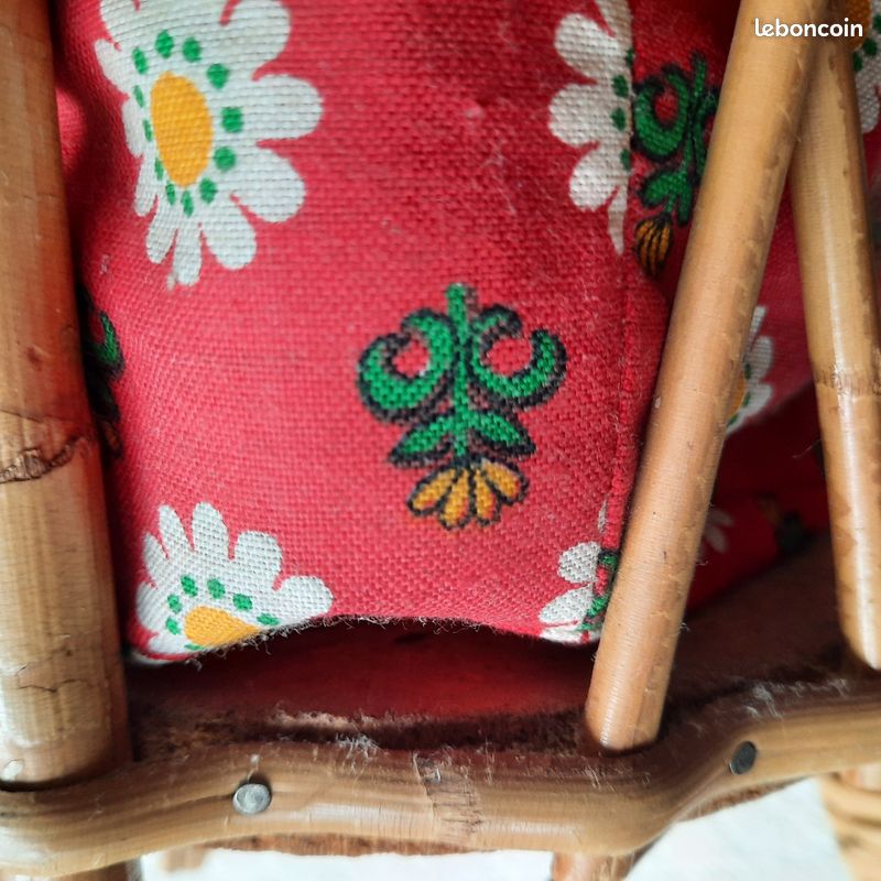 Travailleuse en rotin années 60 VINTAGE tissu d'origine laine tricot rattan