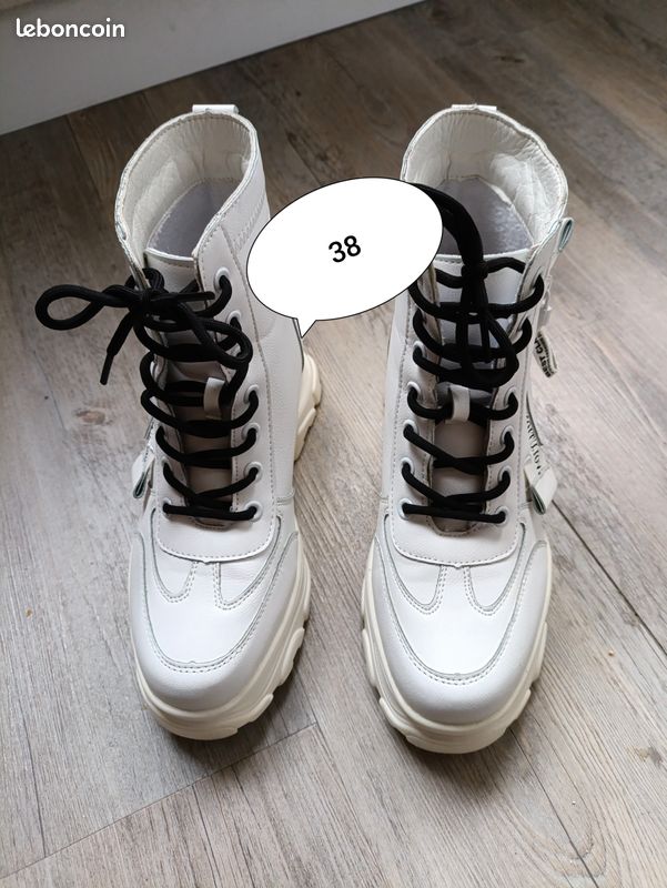 Bottines baskets talon compensé plateforme blanc 38 femme Chaussures