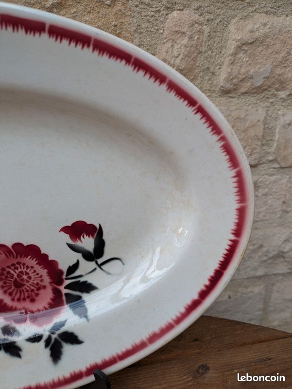 ANCIEN PLAT DE service en céramique ovale blanc 34 x 23cm EUR 10,00 - FR