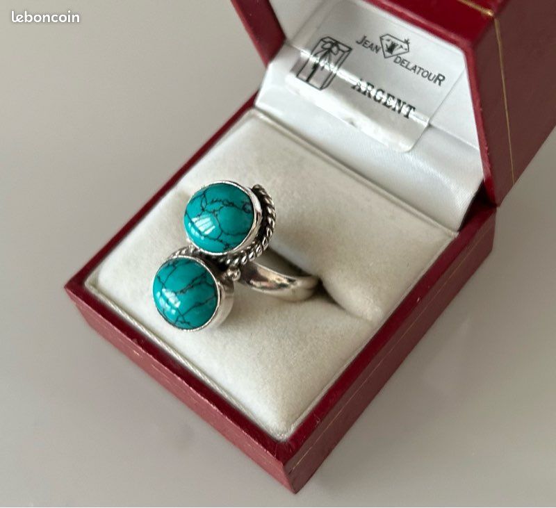 Bague Fine En Argent 925 Avec Turquoises - Taille 54 - Neuf Sans Emballage