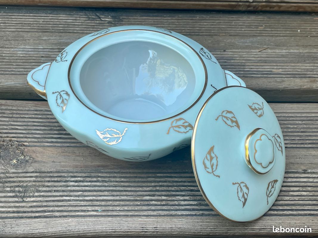 Ancien SERVICE à THE ou CAFE Art Déco Porcelaine Limoges Charles Ahrenfeldt Vert d’eau et Or (image 6)