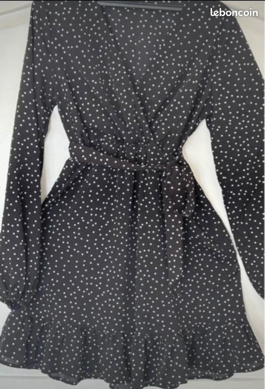 Robe Enveloppante Warehouse à Pois Noirs - Taille UK14 - Longueur Mi-mollet