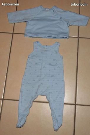 PETIT BATEAU Body de naissance à manches longues bébé garçon milleraies  bleu clair