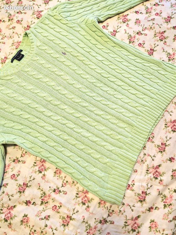 Pull torsadé Polo Ralph Lauren femme M vert menthe pastel (image 3)