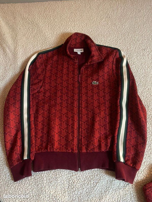 Ensemble survêtement veste, pantalon et t-shirt rouge originale authentique de marque Lacoste (image 7)