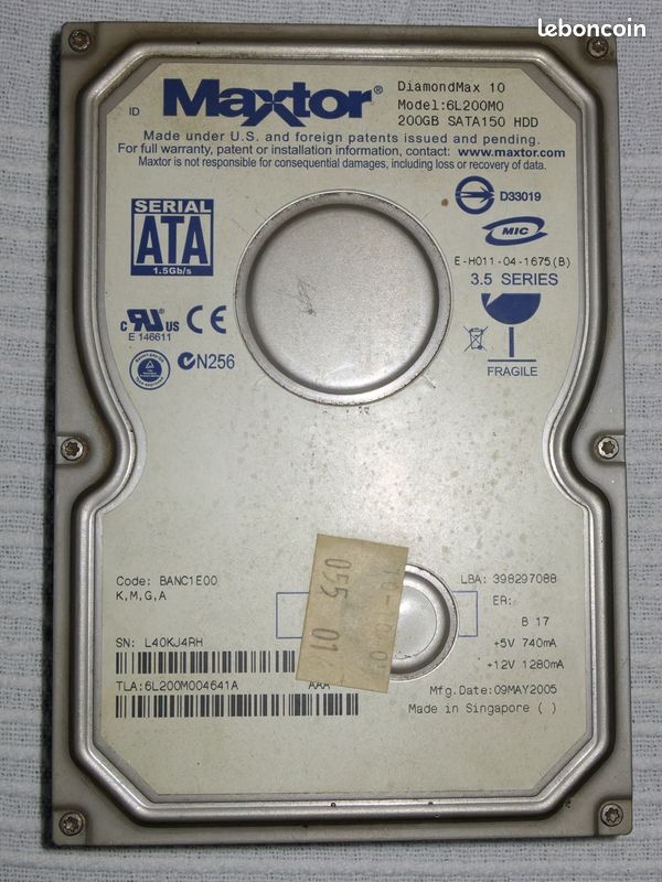 Disque Dur Maxtor 200 GB DiamondMax 10 Sata (image 1)
