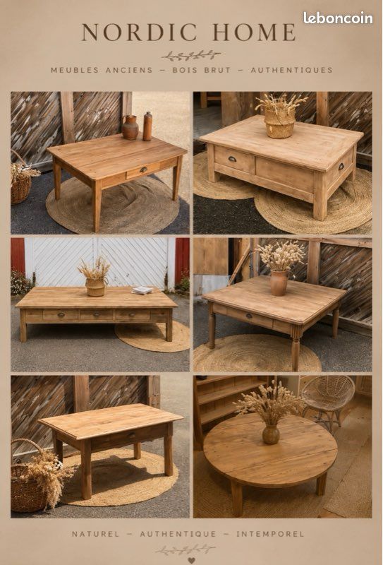 Meubles anciens rénovés en bois brut esprit campagne chic : armoire buffet vaisselier chevet table meuble tv banc tabourets bibliothèque… (image 5)