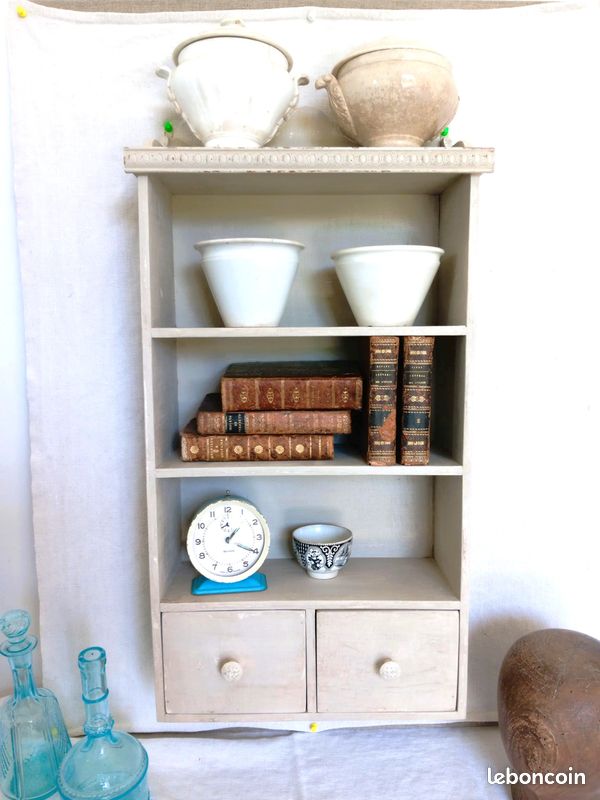 Armoire murale beige avec 3 étagères et 2 tiroirs - Hauteur 74 cm (image 2)