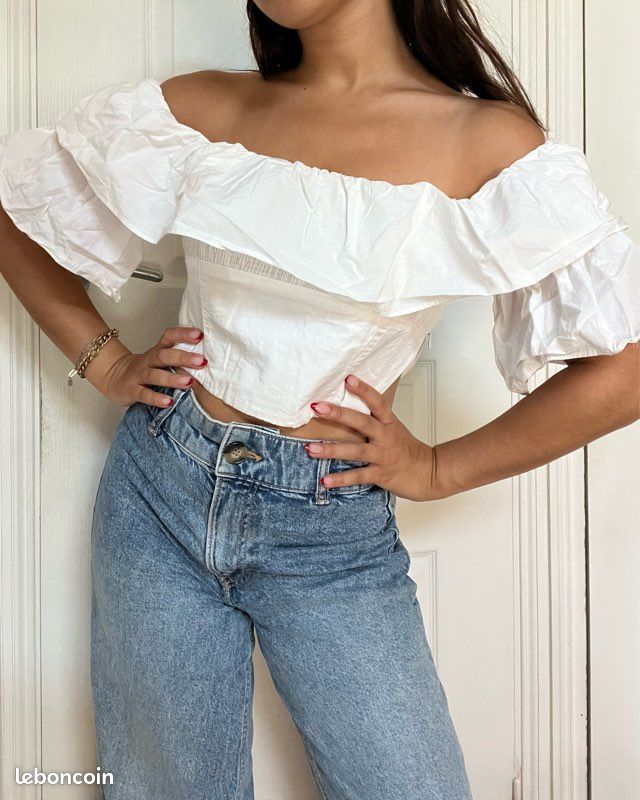 Haut Zara Rayé Multicolore - Épaules Dénudées - Taille S - Occasion Très Bon État