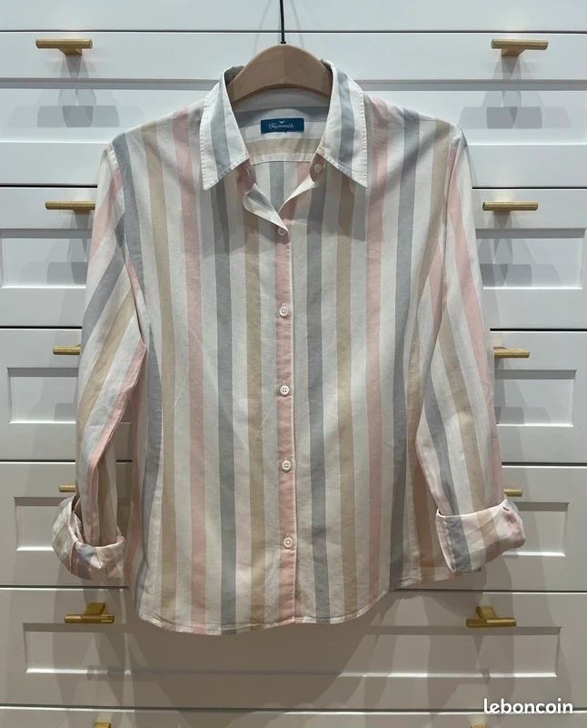 Chemise Façonnable Grise à Rayures - Manches Longues Taille 3 (M) - Occasion Très Bon état