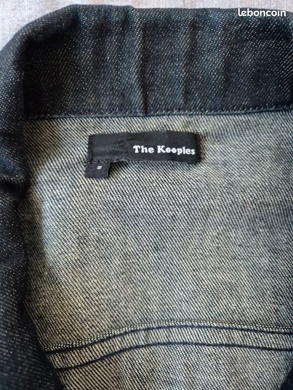 The Kooples Veste en jean cuir Noir Bleu foncé Vêtements