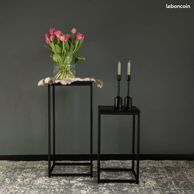 DESTOCKAGE - Set de 2 tables gigognes en bois et métal "Madison" - Noir - H 74/54 x P 24/30 x L 34/ (image 2)