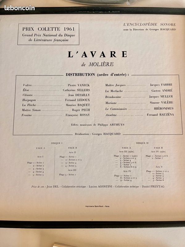 Coffret 2 disques / Vie du théâtre /MOLIERE- L’AVARE (image 3)