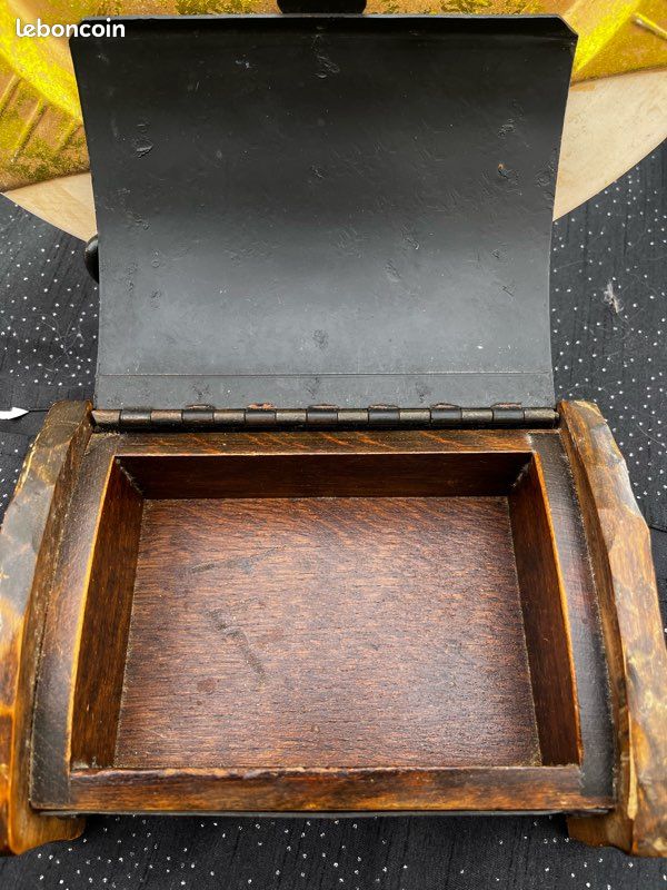 Ancienne boîte coffre médiéval métal et bois vintage déco rangement (image 9)
