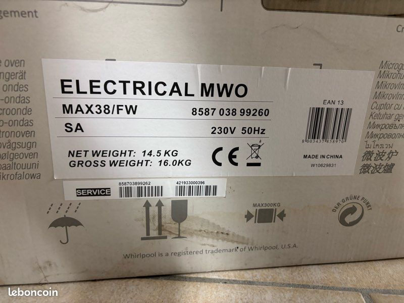 Micro-ondes Grill Whirlpool MAX 38 FW – Neuf, jamais déballé (image 6)