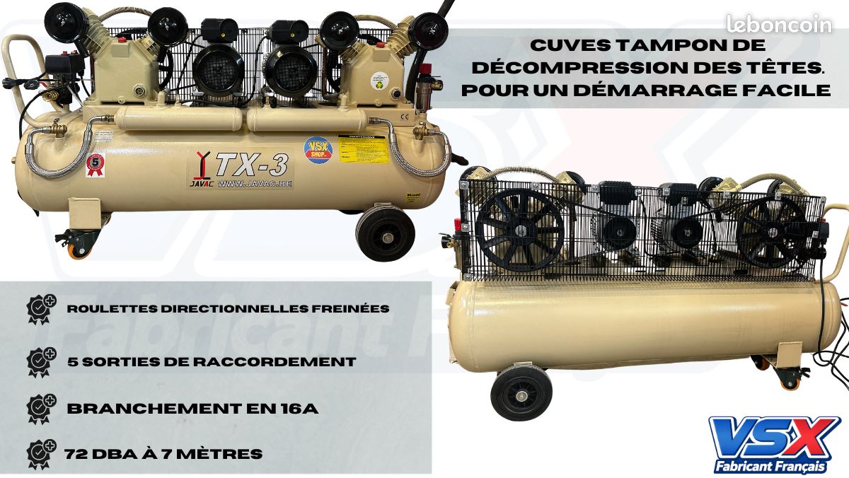 Compresseur Électrique TX-3 BIS Javac 1000 Litres / minute – 2 x 4 CV – Cuve 150 L (image 2)