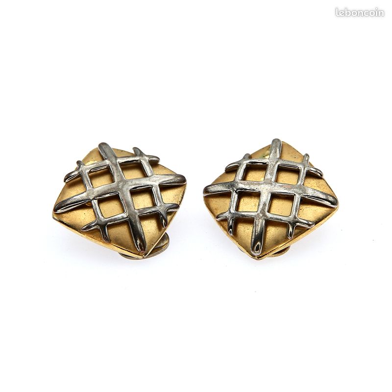 Boucles d’Oreilles Clips Vintage Doré Mat Argenté Années 80 Design Graphique Moderne Bijou Rétro Chic Minimaliste (image 2)