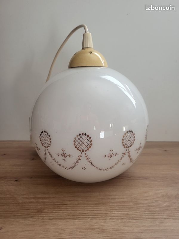 Suspension Vintage Opaline Blanche - Ancienne Lampe