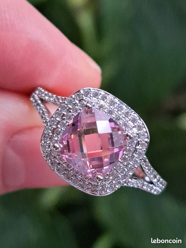 Bague Argent S925 Zircone rose brillante ,zircones blanc femme taille 62 (image 1)