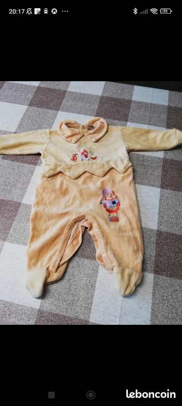 Pijama hiver touché velours jaune 6 mois 2 (image 1)