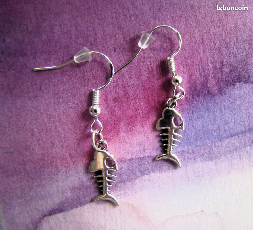Boucles or neuves cr argent arêtes poisson creat (image 3)
