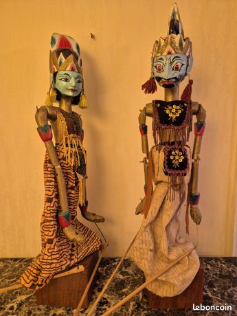 GRANDE MARIONNETTE ARTICULÉE ancienne bois peint - Indonésie EUR 45,00