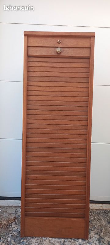 Ancien meuble classeur porte volet rideau déroulant bois (image 1)