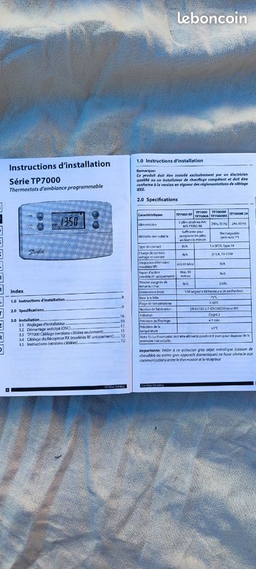 Thermostat d'ambiance programmable DANFOSS TP7000 neuf Bricolage