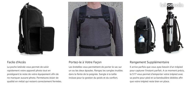 Sac à Dos USA GEAR Noir Pour Appareil Photo Réflex – Compartiment PC Et Trépied