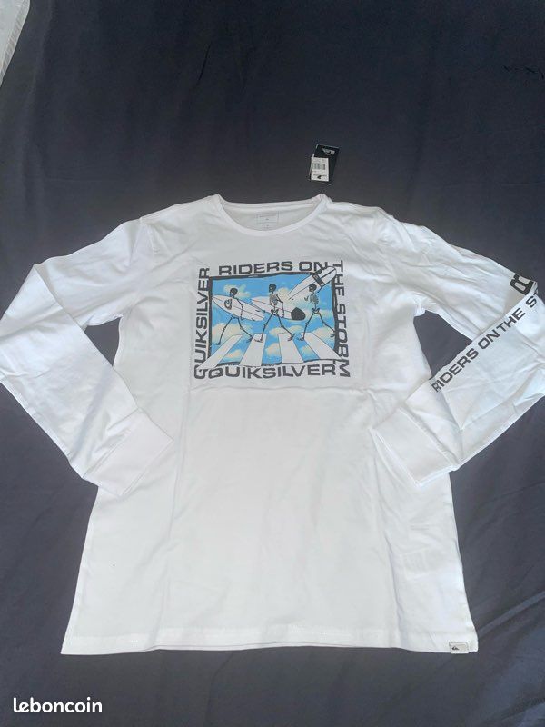 T-shirt quicksilver blanc manches longues 16 ans neuf (image 1)