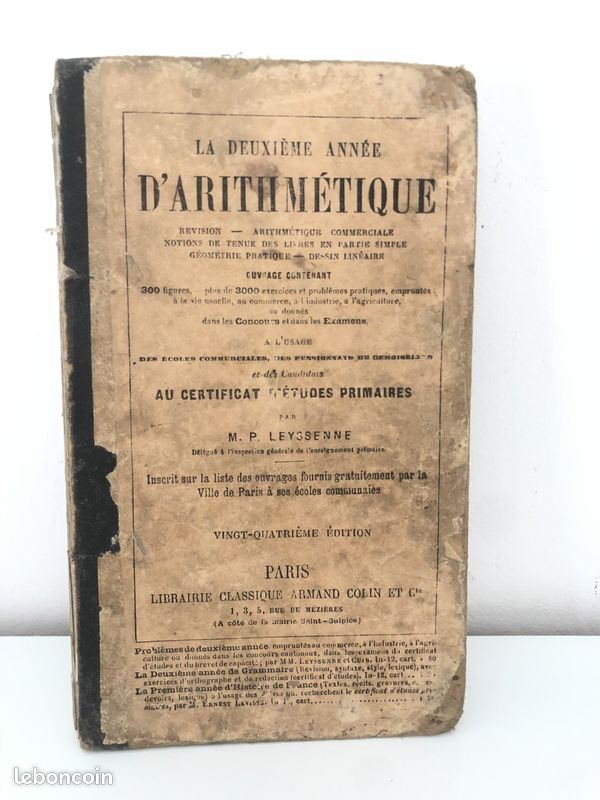 Livre ancien : La deuxième années d'arithmétique A.COLIN 1886 (image 1)