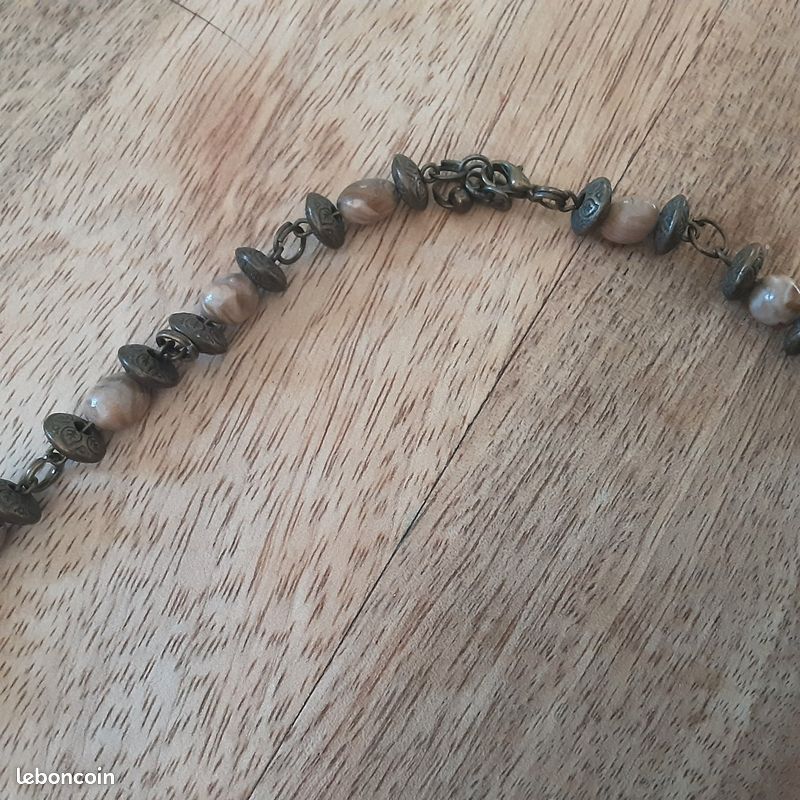 Collier artisanal en fimo fleurs marrons (image 5)