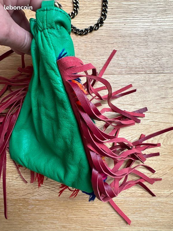 Sac Bandoulière Ethnique En Cuir Vert - Nadia Dafri Paris - Neuf Sans étiquettes