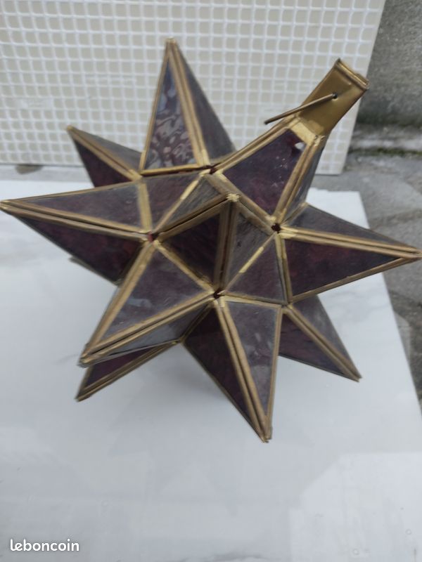 Lamre Orientale Marocaine Étoile De Mer - Plafonnier En Cuir, Vitrail Couleur, E14, Artisanat