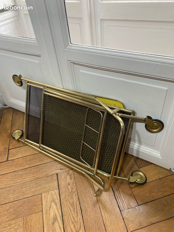 Chariot à Thé Cocktail Vintage – Double Plateau Effet Marbre, Doré, Pliable, UK