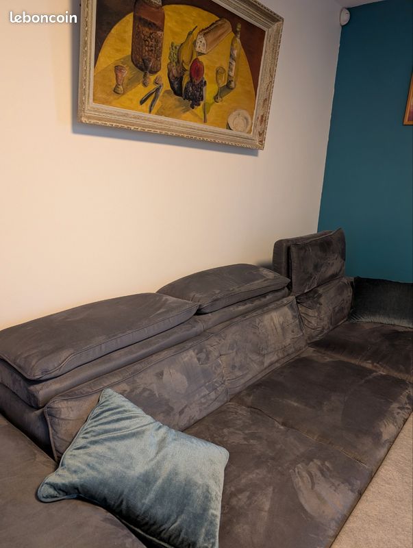 Canapé d'angle convertible en microfibre et simili CONNOR - Bicolore Blanc/gris - Angle droit (image 3)