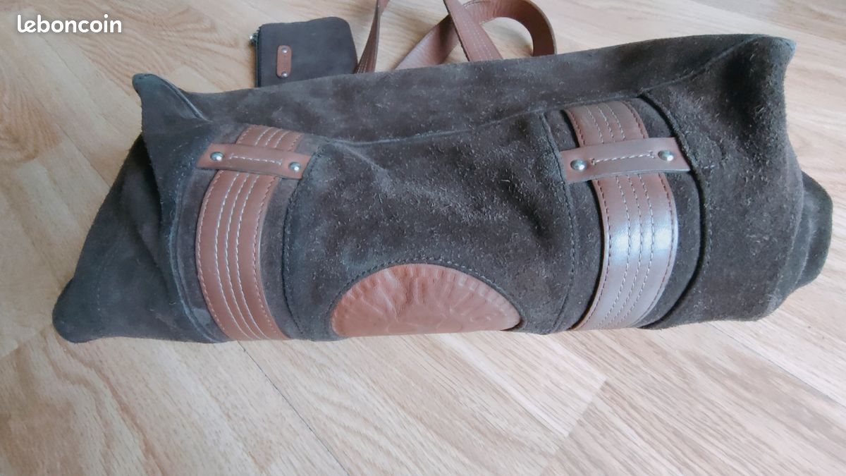Sac vintage en cuir et daim marron + porte monnaie Kipling (image 6)