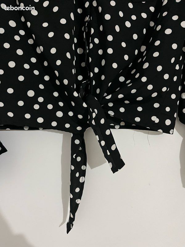 Blouse Noire à Pois Blancs - Polyester, Taille 36 - Occasion Très Bon état, Manches Longues