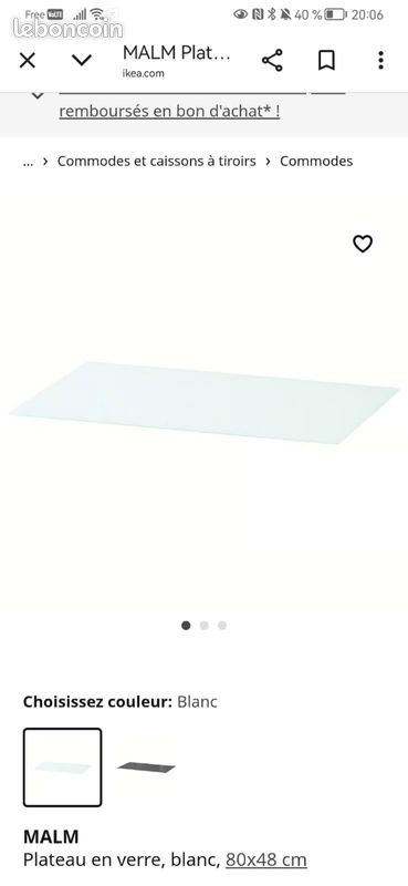 Plateau de verre ikea blanc-noir (160×48)20-(80×48)10 (image 1)