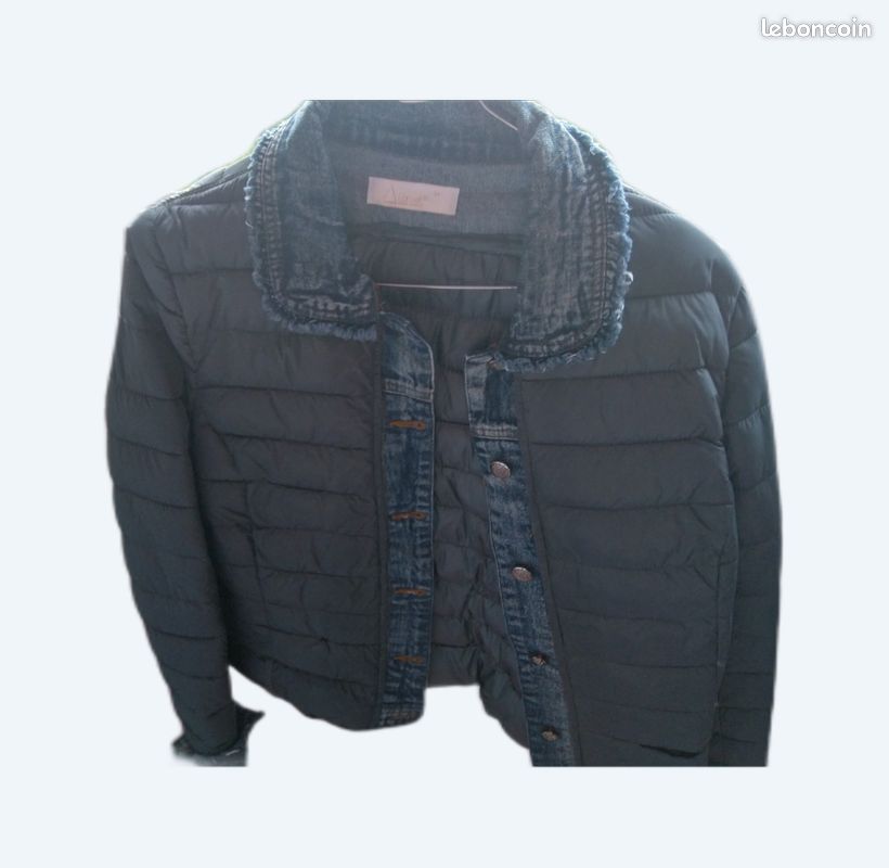 Doudoune couleur gris bleu col en jean taille M tres joli modele etat neuf (image 1)
