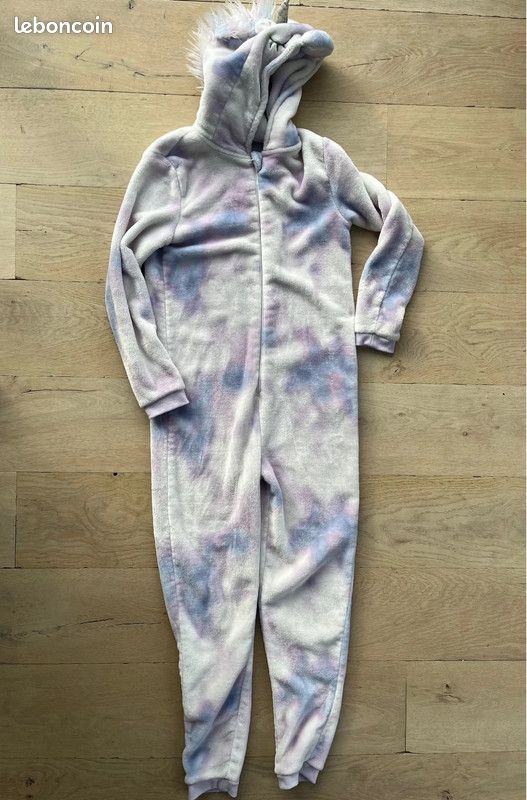 Surpyjama avec capuche enfant Licorne en velours blanc/lilas